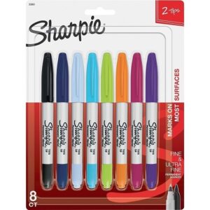 Sharpie 33861PP Permanent Markers, Twin Tip, Assorted Colors, 8-Pack