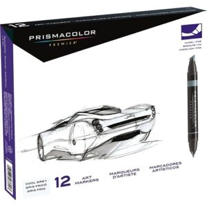 Prismacolor 3622 Premier Dual-Ended Art Marker Sets, Fine and Chisel Tip, Cool Grey, 12Pack