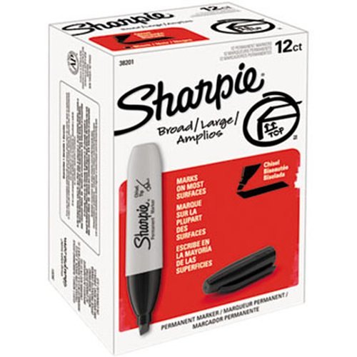 Sharpie 38201 Permanent Broad Marker, Chisel Tip, 12-Pack, Black