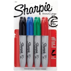 Sharpie 38254PP Permanent Markers, Chisel Tip, Assorted Colors, 4-Pack