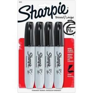 Sharpie 38264PP Permanent Markers, Chisel Tip, Black, 4-Pack