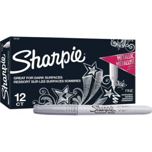 Sharpie 39100 Fine Point Metallic Permanent Marker, Silver, 12-Pack