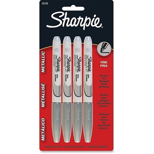 Sharpie 39109PP Metallic Permanent Markers, Fine Point, Silver, 4-Pack