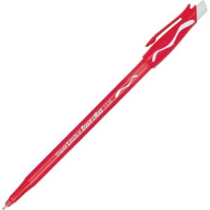 Paper Mate 3920158 Eraser Mate Stick Ballpoint Pen, Medium, 1.00mm, Red, 12-Pack