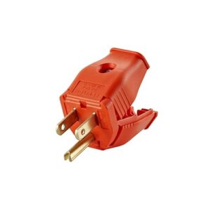 Leviton 3W101-OR 3-Wire Grounding Replacement Plug, Clamptite Hinged Design, Thermoplastic, 15A, 125V, NEMA 5-15P, 2-Pole, Orange