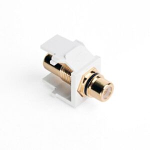 Leviton 40830-BWE RCA Feedthrough QuickPort Connector, Gold-Plated, Black Stripe, White Housing