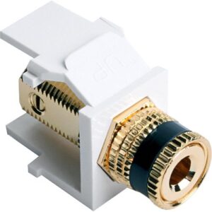 Leviton 40833-BWE Binding Post QuickPort Coupler, Black Stripe, White Housing