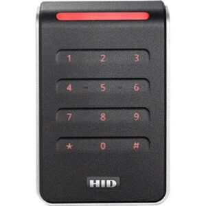 HID 40KNKS-01-00001H Signo 40K Pigtail Keypad Reader with Seo Profile, Wiegand, 4-Bit Message, Red LED, Red Keypad Backlight, Black with Silver Trim