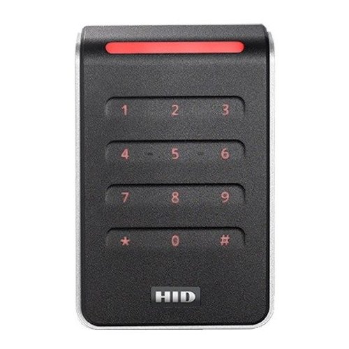 HID 40KNKS-02-000278 Signo 40K Pigtail Keypad Reader with Smart Profile, Wiegand, 4-Bit Message, Red LED, Red Keypad Backlight, Black with Silver Trim