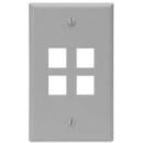 Leviton 41080-4GP Single-Gang QuickPort Wall Plate, 4-Port, Grey