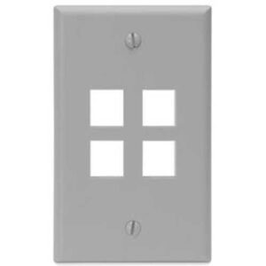 Leviton 41080-4GP Single-Gang QuickPort Wall Plate, 4-Port, Grey