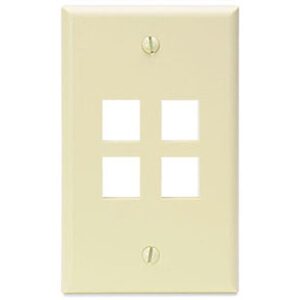 Leviton 41080-4IP QuickPort Single-Gang Wall Plate, 4-Port, Ivory