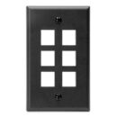 Leviton 41080-6EP Single-Gang QuickPort Wall Plate, 6-Port, Black