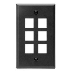 Leviton 41080-6EP Single-Gang QuickPort Wall Plate, 6-Port, Black
