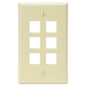 Leviton 41080-6IP Single-Gang QuickPort Wall Plate, 6-Port, White