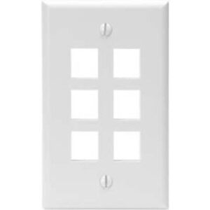 Leviton 41080-6WP Single-Gang QuickPort Wall Plate, 6-Ports, White