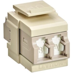 Leviton 41086-MLI QUICKPORT Duplex LC Adapter, Shuttered, MM, Zirconia Ceramic Sleeve, Beige/Ivory