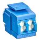 Leviton 41086-SLL QUICKPORT Fiber Optic Adapter, Duplex LC, Shuttered, Singlemode, Zirconia Ceramic Sleeve, Blue