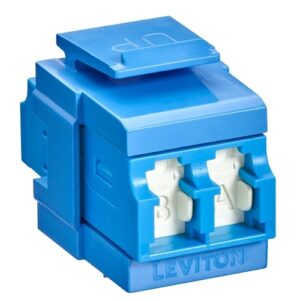 Leviton 41086-SLL QUICKPORT Fiber Optic Adapter, Duplex LC, Shuttered, Singlemode, Zirconia Ceramic Sleeve, Blue