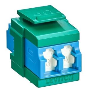 Leviton 41086-SLV Fiber Optic Cable Connector, QP OS2 Duplex LC Shuttered Adapter, Blue and Green