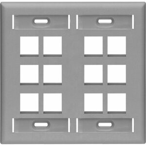 Leviton 42080-12G 12-Port Dual-Gang Wall Plate with Identification Window, Gray