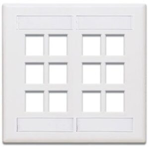 Leviton 42080-12W Dual-Gang QuickPort Wall Plate with ID Windows, 12-Port, White