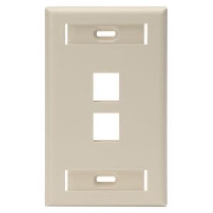 Leviton 42080-2IS Single-Gang QuickPort Wall Plate with ID Windows, 2-Port, Ivory