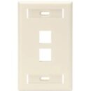 Leviton 42080-2TS Single-Gang QuickPort Wall Plate with ID Windows, 2-Port, Light Almond