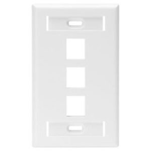 Leviton 42080-3WS Single-Gang QuickPort Wall Plate with ID Windows, 3-Port, White