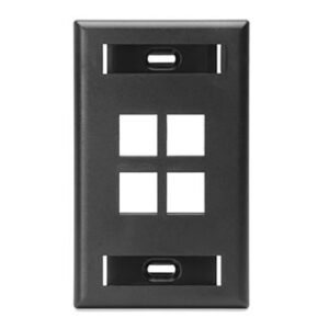 Leviton 42080-4ES Single-Gang QuickPort Wall Plate with ID Windows, 4-Port, Black
