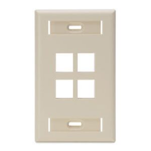 Leviton 42080-4IS Single-Gang QuickPort Wall Plate with ID Windows, 4-Port, Ivory