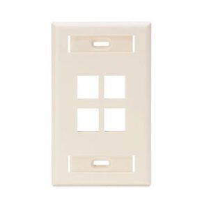 Leviton 42080-4TS Single-Gang QuickPort Wall Plate with ID Windows, 4-Port, Light Almond