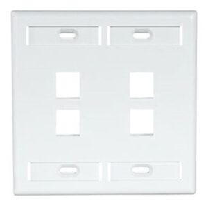 Leviton 42080-4WP Dual-Gang QuickPort Wall Plate with ID Windows, 4-Port, White