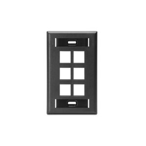 Leviton 42080-6ES Single-Gang QUICKPORT Wall Plate with ID Windows, 6-Port, Black