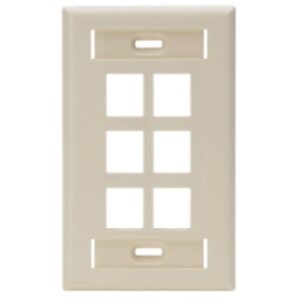 Leviton 42080-6IS QuickPort Wall Plate with ID window, Single-Gang, 6-Port, Ivory