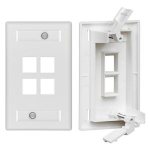 Leviton 42090-4WS QuickPlate Tempo Single-Gang Wall Plate with ID Windows, 4-Port, White