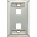 Leviton 43080-1L2 QuickPort Single-Gang Wall Plate with ID Windows, 2-Port, Stainlees Steel