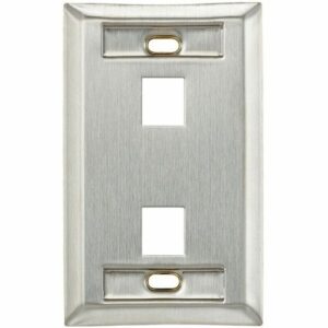 Leviton 43080-1L2 QuickPort Single-Gang Wall Plate with ID Windows, 2-Port, Stainlees Steel