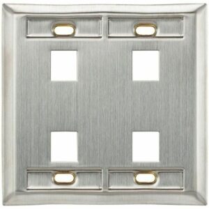 Leviton 43080-1L6 Dual Gang Wall Plate, 4-Ports with ID, Stainless Steel