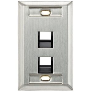 Leviton 43081-1L2 QuickPort Angled Stainless-Steel Wall Plates with ID Windows, 2-Port, Single-Gang