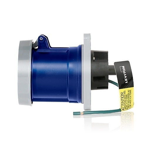 Leviton 460R9WLEV LEV Series IEC Pin and Sleeve Receptacle, 60A, 250V 3-Phase, 3P, 4W, Blue