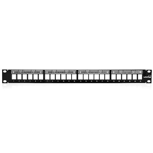 Leviton 49255-L24 QuickPort Patch Panel with Magnifying Lens Label Holder, 24-Port, 1U RMS