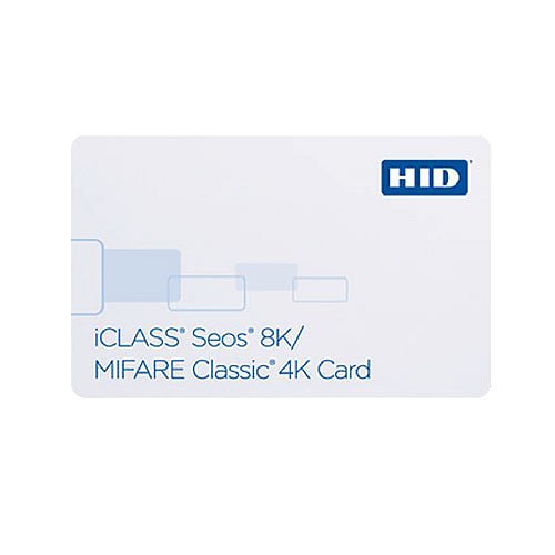 HID 5006PGGNN iCLASS Seos 8K Composite Card, SIO Programmed, Glossy Front and Back, No Printed Card Numbering, No Slot, White