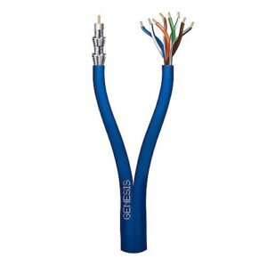 Genesis 50661006 CAT5e Cable, 24/4 Solid BC and 18AWG CCS RG6 Quad-Shield, Non-Plenum, CM, 1000' (304.8m), Reel, Blue