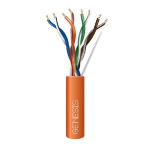 Genesis 50781103 CAT5e Riser Cable, 24/4 Solid BC, Unshielded, UTP, CMR, Sunlight Resistant, 1000' (304.8m), REELEX Pull Box, Orange