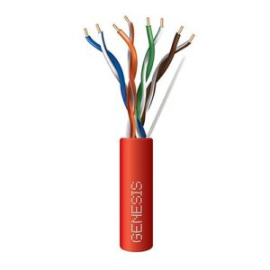 Genesis 50781104 CAT5e Riser Cable, 24/4 Solid BC, Unshielded, UTP, CMR, Sunlight Resistant, 1000' (304.8m), REELEX Pull Box, Red