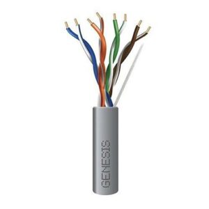 Genesis 50881109 CAT5e Plenum Cable, 24/4 Solid BC, Unshielded, UTP, CMP, FT6, 1000' (304.8m), REELEX Pull Box, Gray