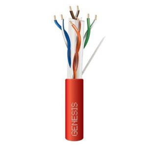 Genesis 50922104 CAT6 Plus Riser Cable, 23/4 Solid BC, Unshielded, UTP, CMR, FT4, Sunlight Resistant, 1000' (304.8m), Reel-in-Box, Red