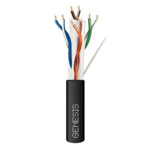 Genesis 50922108 CAT6 Plus Riser Cable, 23/4 Solid BC, Unshielded, UTP, CMR, FT4, Sunlight Resistant, 1000' (304.8m), Pull Box, Black