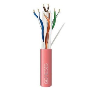 Genesis 50922111 CAT6 Plus Riser Cable, 23/4 Solid BC, Unshielded, UTP, CMR, FT4, Sunlight Resistant, 1000' (304.8m), Reel-in-Box, Pink